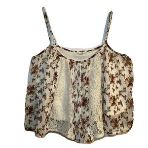 Love Fire Size Small Floral Lace Tank Top Flowy Crop Cami Cottage Core B…